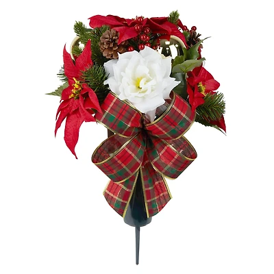 Red & White Rose & Poinsettia Remembrance Cone by Ashland