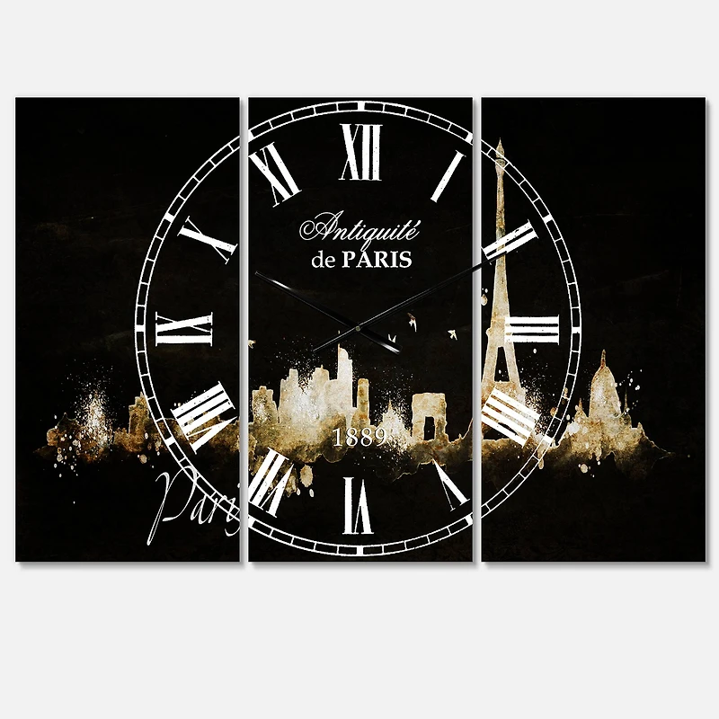 Designart 'Paris Dark Silhouette Mediterranean Multipanel Wall Clock