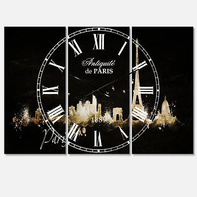 Designart 'Paris Dark Silhouette Mediterranean Multipanel Wall Clock