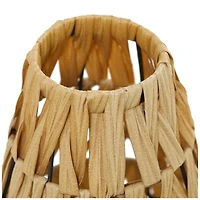 19" Light Brown Plastic Rattan Handmade Candle Lantern with Wrapped Zig Zag Design