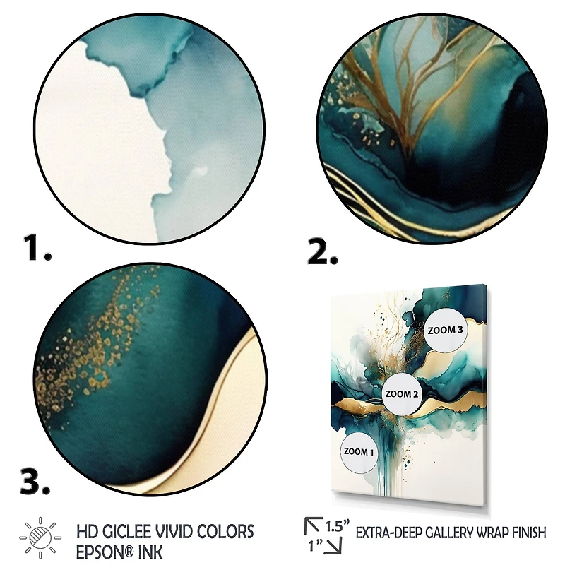 Designart 'Teal And Gold Abstract Expression III' Modern Canvas Wall Art