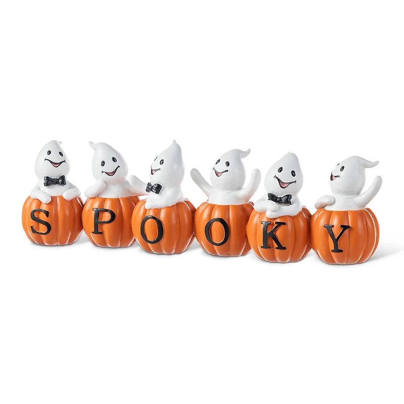 Glitzhome® 15.5"L Halloween Polyresin SPOOKY Ghost Pumpkin Table Decor