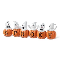 Glitzhome® 15.5"L Halloween Polyresin SPOOKY Ghost Pumpkin Table Decor