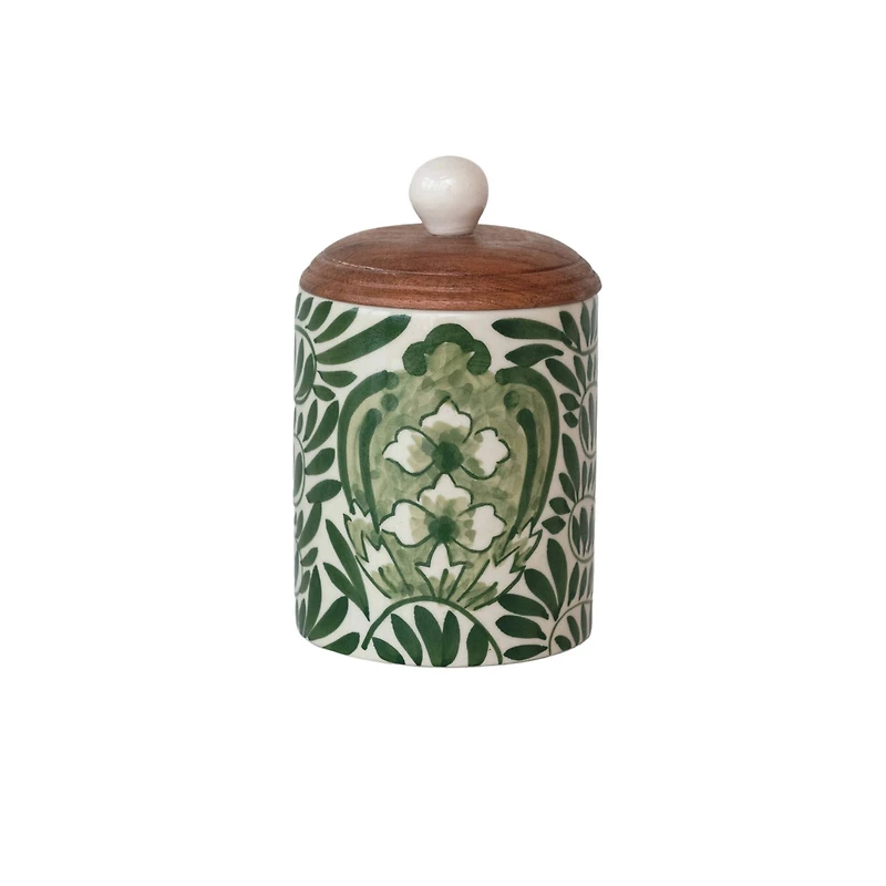 Hello Honey® 5" Green Botanical Design Stoneware Canister