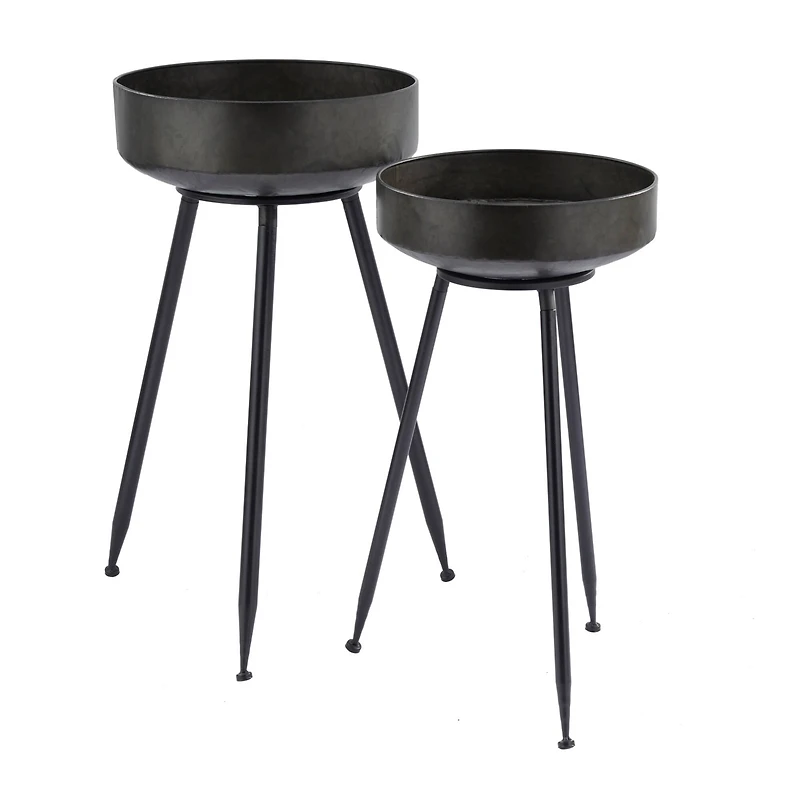 Set of 2" Black Metal Modern Planter, 20" x 20" x 20"