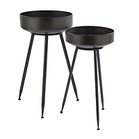 Set of 2" Black Metal Modern Planter, 20" x 20" x 20"