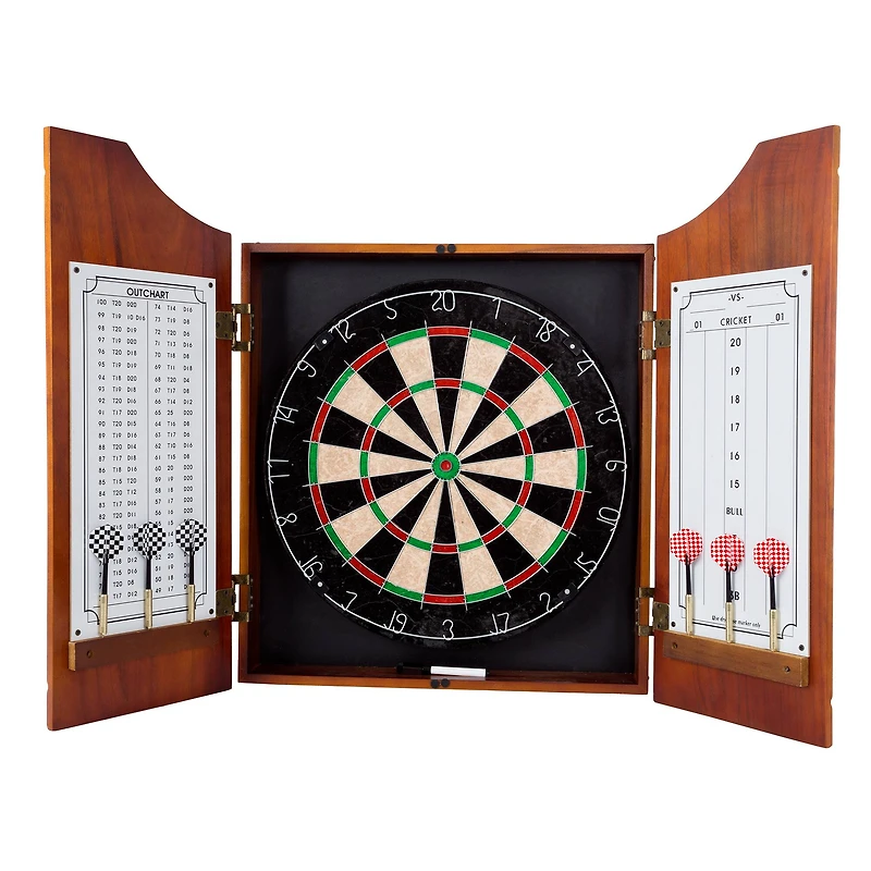 Toy Time Beveled Wood Pro Style Dart Cabinet Set