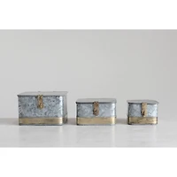 Hello Honey® Galvanized Metal Boxes with Lids & Brass Accents Set, 3ct.
