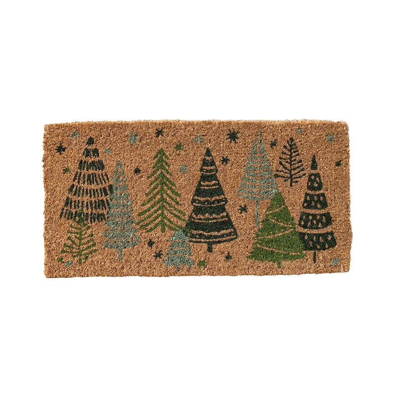 Hello Honey® Christmas Trees & Stars Coir Doormat