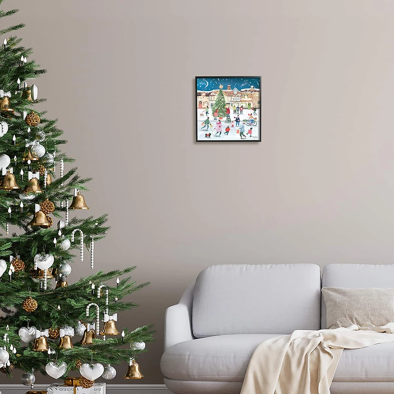 Stupell Industries Christmas Tree Town Scene Framed Giclee Art