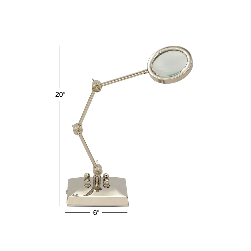Silver Aluminum Traditional Magnifying Glass, 20" x 6" x 6"