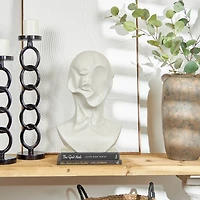 19" White Ceramic Cubist Inspired Head Sculpture