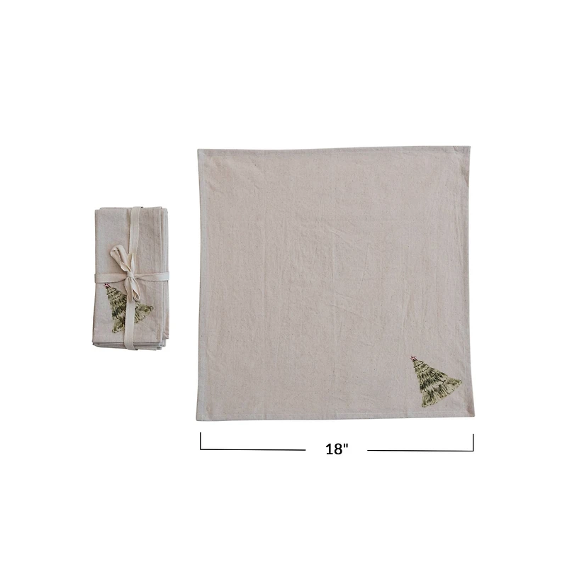 Hello Honey® 18" Natural Cotton Printed Napkins with Christmas Tree, 4ct.