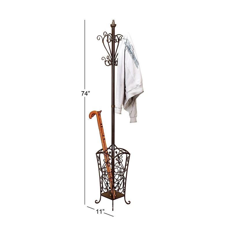 74" Black Metal Traditional Coat Rack