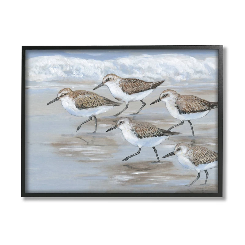 Stupell Industries Sandpiper Bird Flock Marching Beach Coast Waves Framed Wall Art