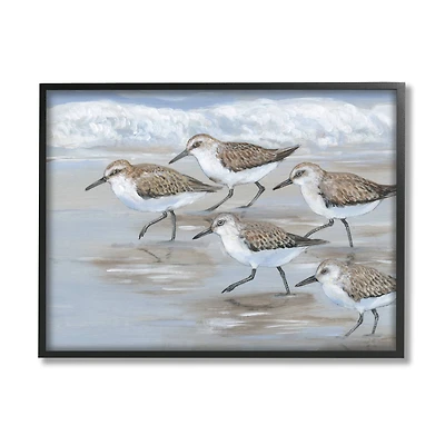 Stupell Industries Sandpiper Bird Flock Marching Beach Coast Waves Framed Wall Art