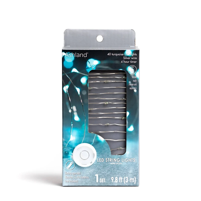 40ct. Turquoise Silver Wire LED String Lights by Ashland®
