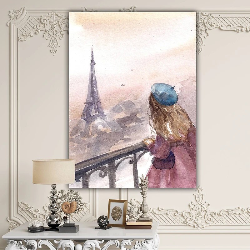 Designart - Young Paris Girl Watching Eiffel Tower