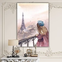 Designart - Young Paris Girl Watching Eiffel Tower