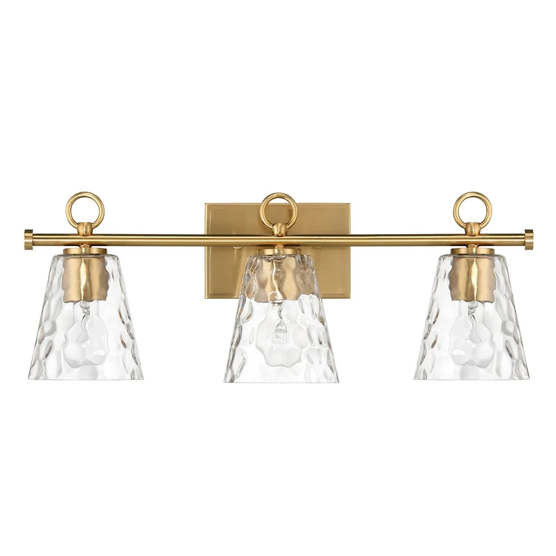 Hello Honey® Imogen Brushed Gold Metal & Hammered Water Glass 3-Light Vanity Light