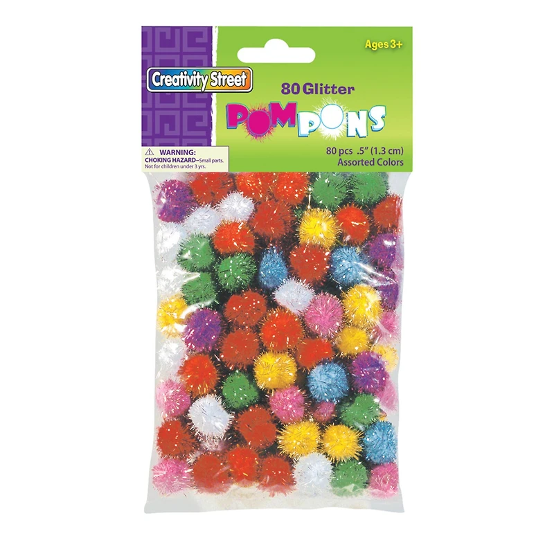 Creativity Street® Assorted Glitter Pom Pons, 80ct.