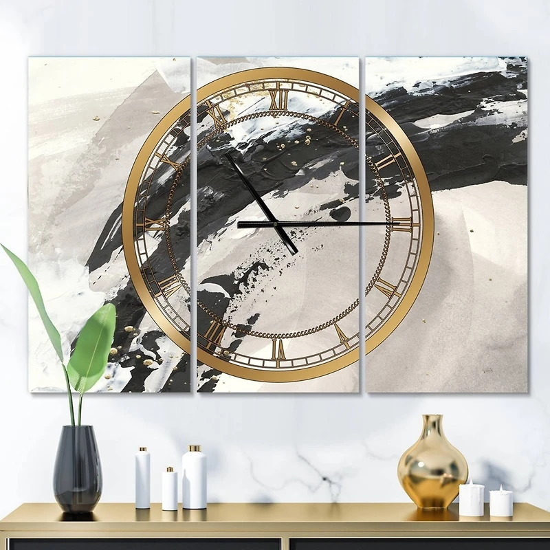 Designart Glam Painted Arcs IV Modern 3 Panel Wall Clock