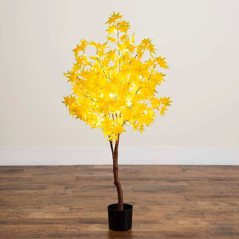 4ft. Pre-Lit Yellow Autumn Maple Artificial Fall Tree with 150 Warm White LED Lights