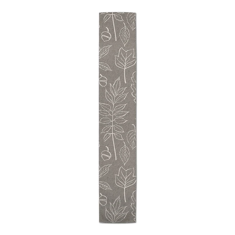 90'' Gray Leaf Pattern Cotton Twill Runner