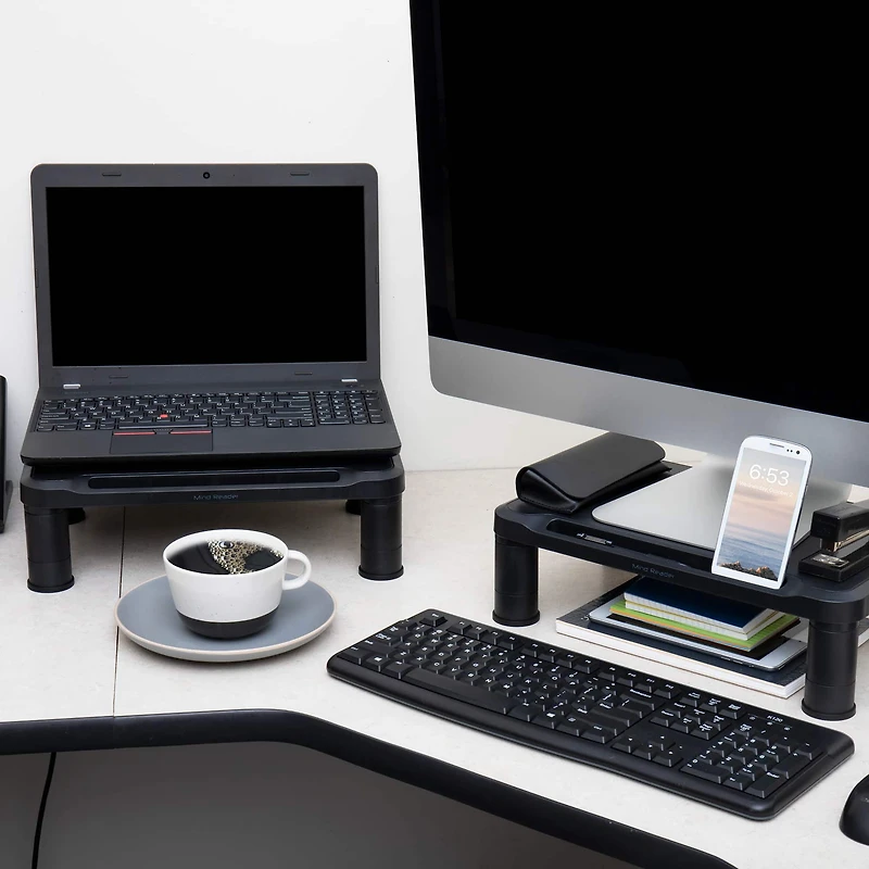 Mind Reader Black Small Plastic Monitor Riser Stand Set