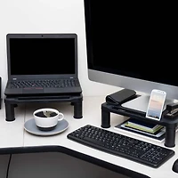 Mind Reader Black Small Plastic Monitor Riser Stand Set