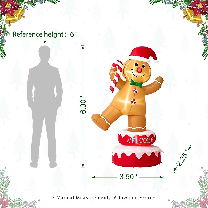 Glitzhome® 6ft. Lighted Inflatable Rotating Gingerbread Man Décor