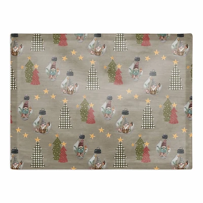 Gray Tree & Globe Pattern Cotton Twill Placemat