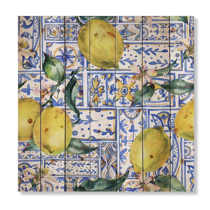 Designart - Lemon Ornament On Blue Geometrical Pattern I