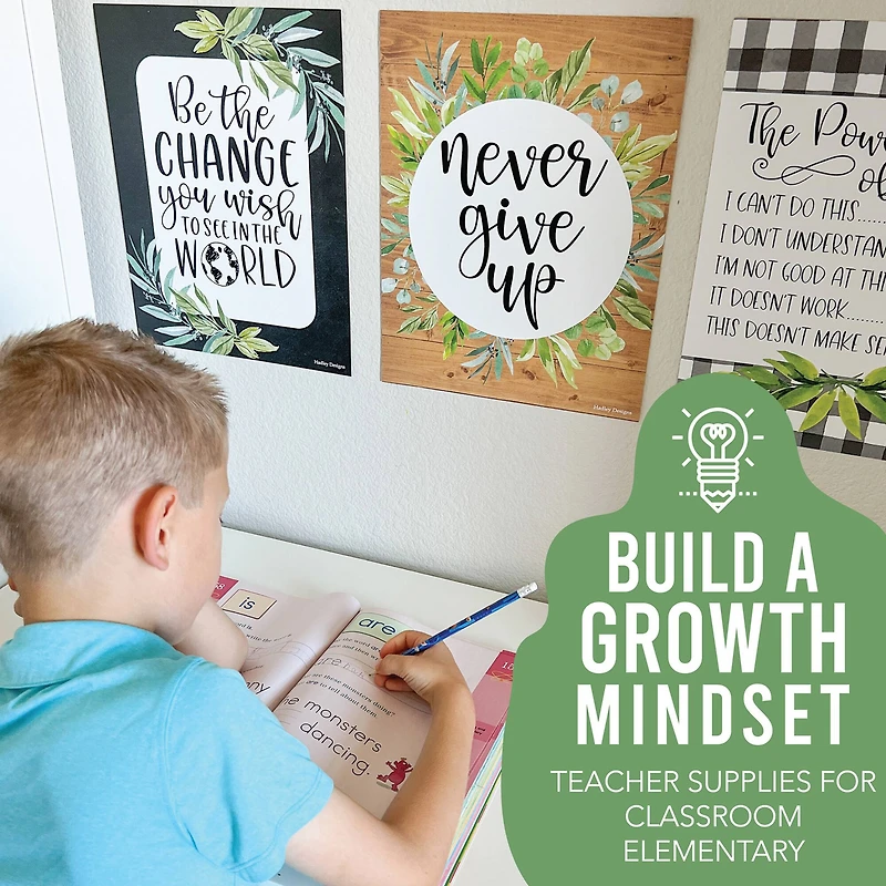 Hadley Designs 11" x 14" Boho Farmhouse Growth Mindset Classroom Décor Posters Set