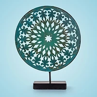15" Turquoise Rustic Metal Medallion Sculpture