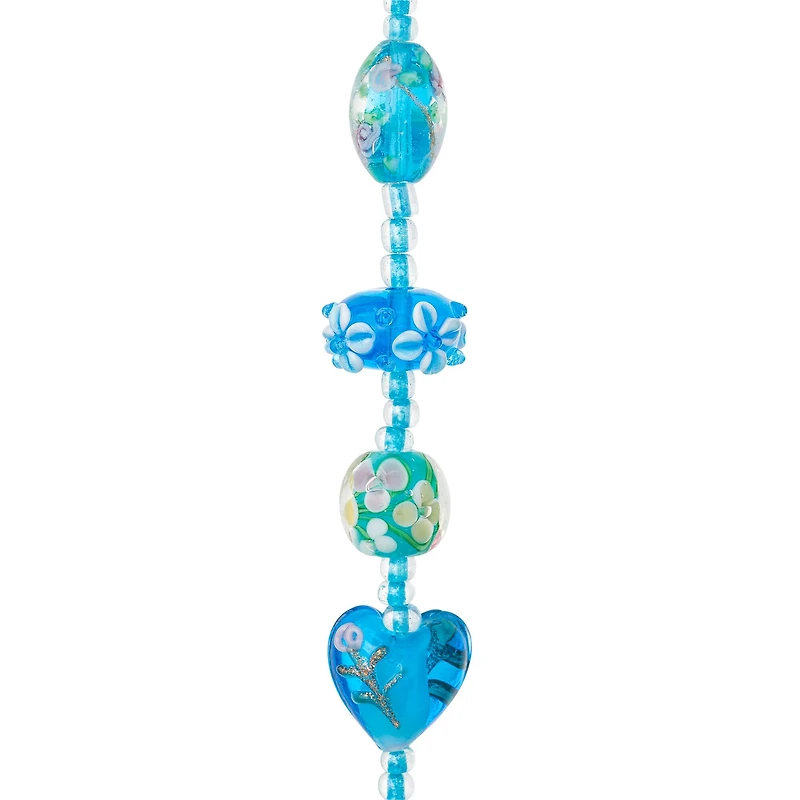 Aqua Heart & Flower Lampwork Glass Beads by Bead Landing™