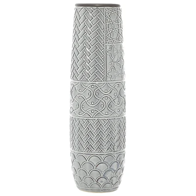 22" Gray Stoneware Eclectic Vase