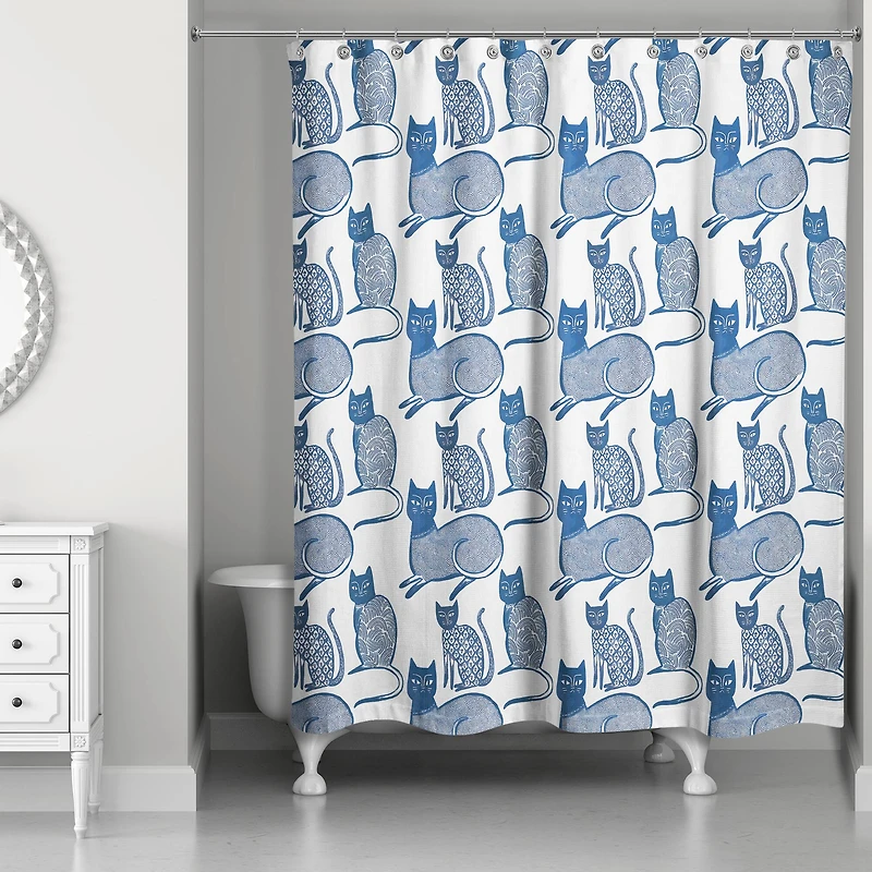 Blue Cat Pattern 71" x 74" Shower Curtain