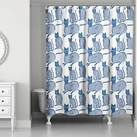 Blue Cat Pattern 71" x 74" Shower Curtain