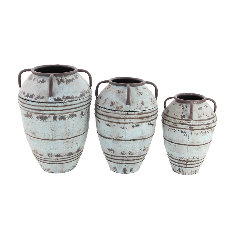Set of 3 Blue Metal Rustic Vase, 26", 23", 19"