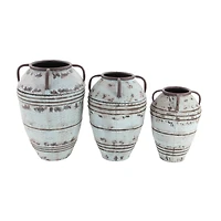 Set of 3 Blue Metal Rustic Vase, 26", 23", 19"