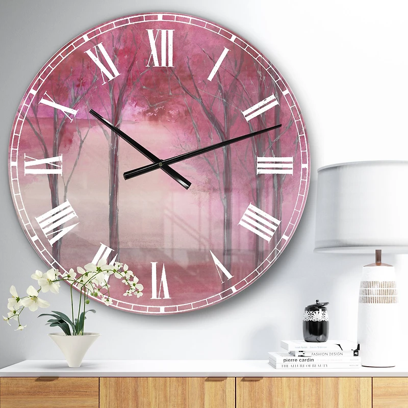 Designart 'Pink Forest Farmhouse Wall Clock