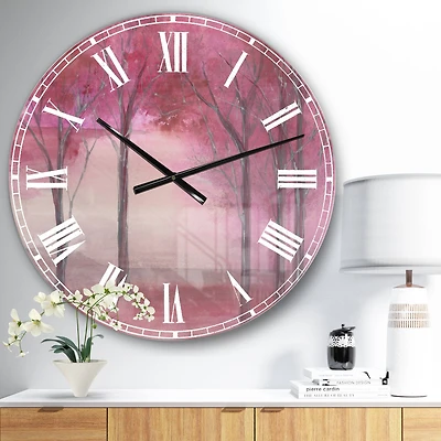 Designart 'Pink Forest Farmhouse Wall Clock