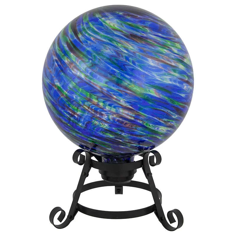 10" Blue & Green Swirl Pattern Outdoor Garden Gazing Ball