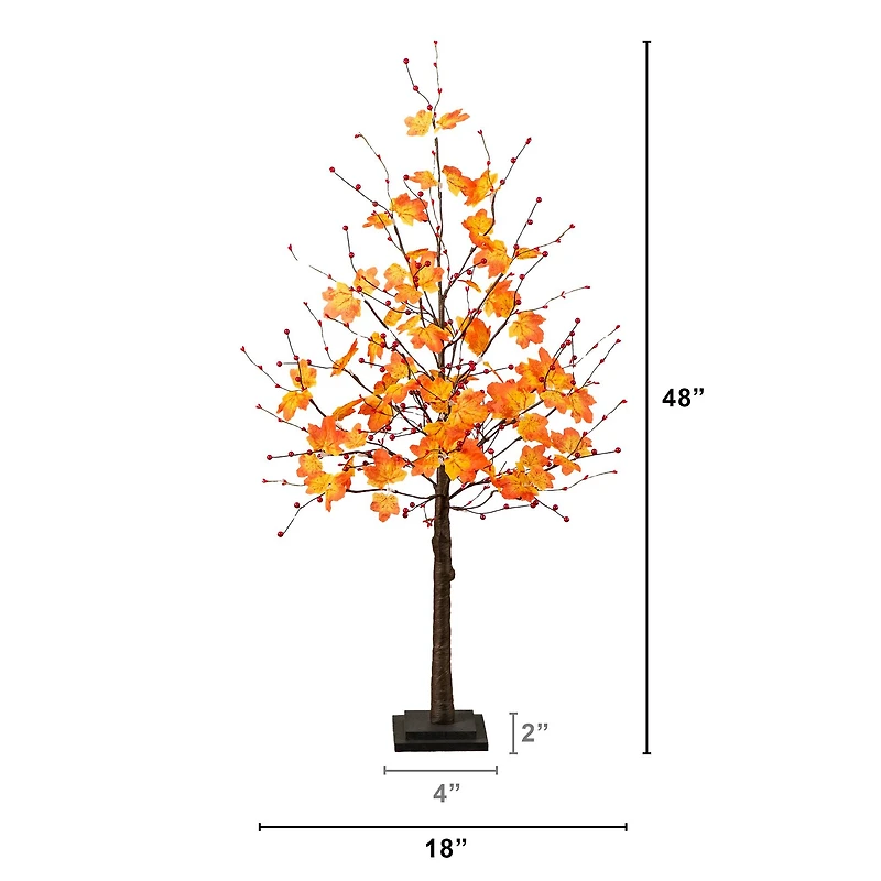 4ft. Pre-Lit Autumn Maple Artificial Fall Tree with Berries and 60 Warm White LED Lights