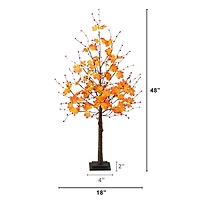 4ft. Pre-Lit Autumn Maple Artificial Fall Tree with Berries and 60 Warm White LED Lights