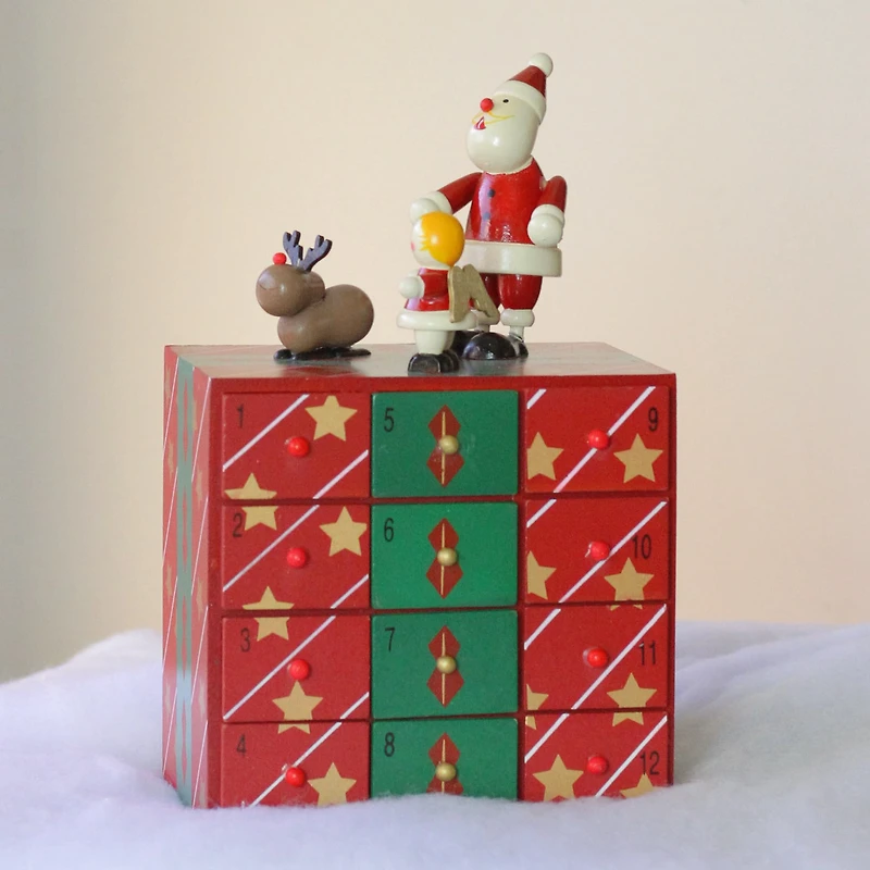 10.5" Red & Green Elegant Advent Storage Calendar Box
