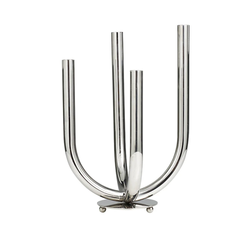 The Novogratz 15" Silver Stainless Steel Abstract U-Shaped Candelabra