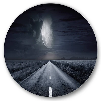 Designart - Asphalt Road Under Cloudy Full Moon III