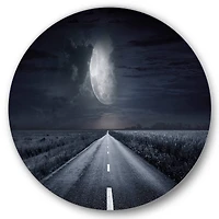 Designart - Asphalt Road Under Cloudy Full Moon III